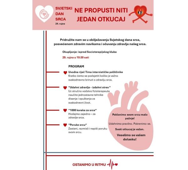 Poziv na obilježavanje Svjetskog dana srca, 29. rujna